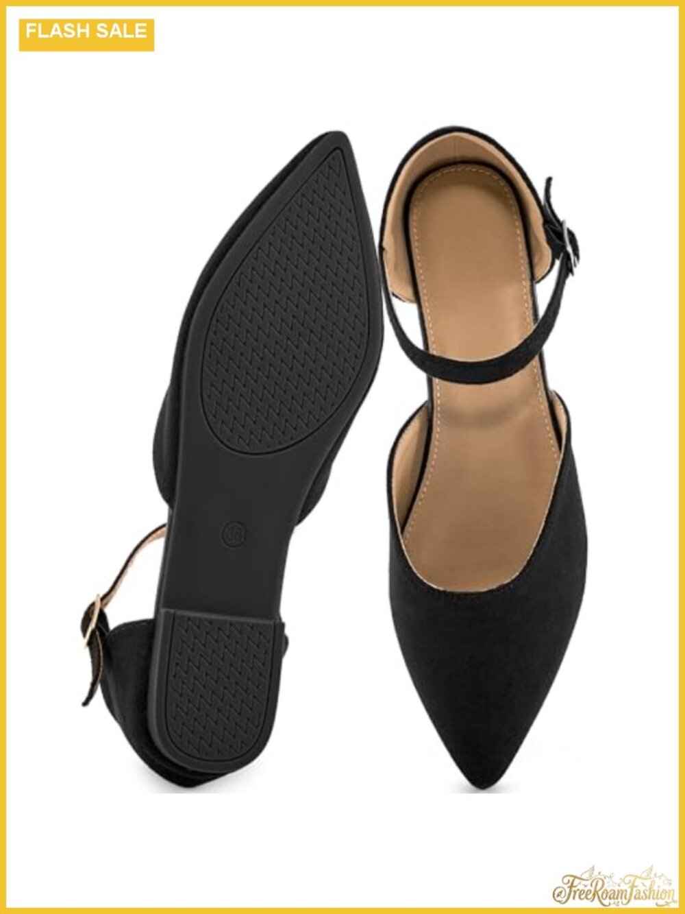 Womens Pointed Toe Ballet Flats with Ankle Strap